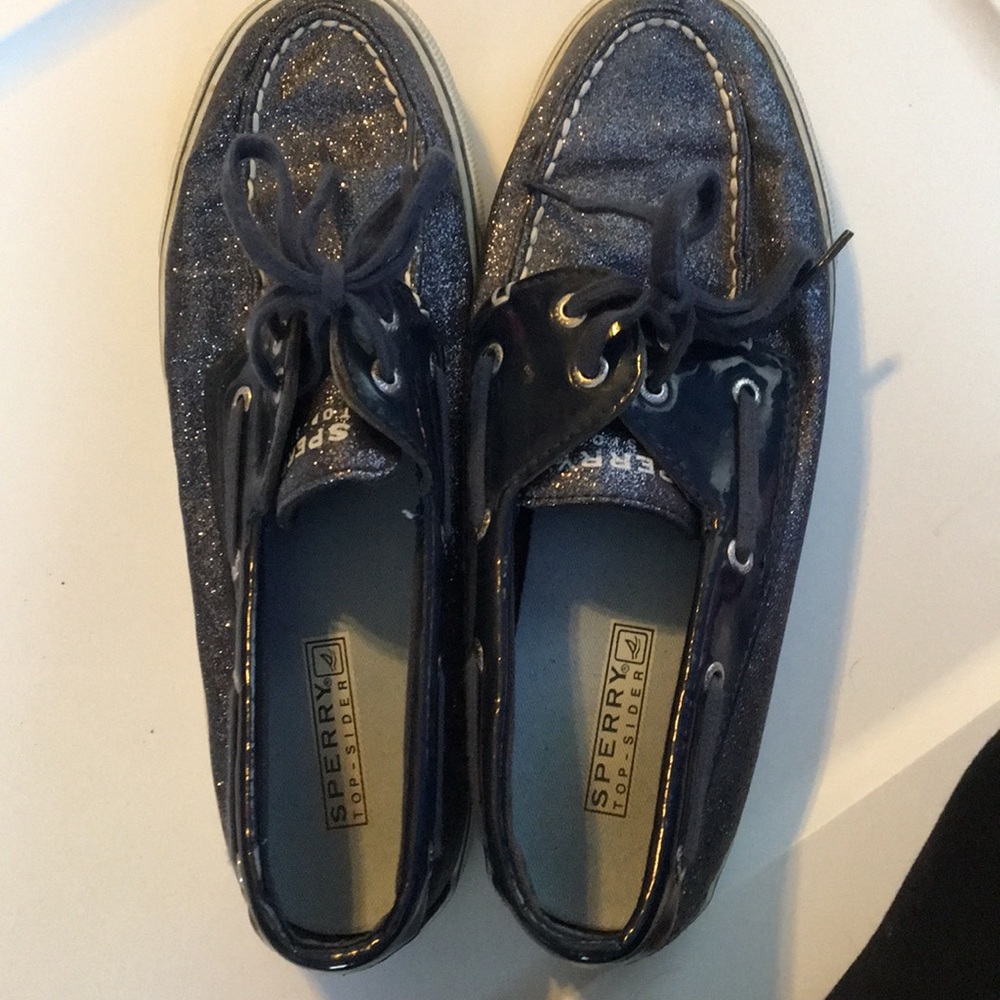 Blue sparkly sperrys